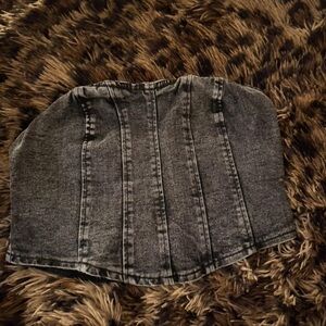 SHEIN Charcoal Denim Strapless Crop Top